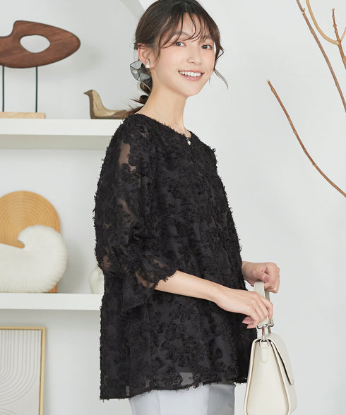 カットジャガードシフォンチュニック