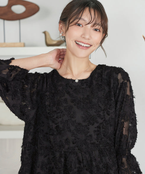カットジャガードシフォンチュニック