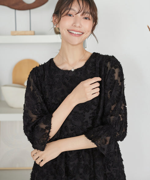 カットジャガードシフォンチュニック