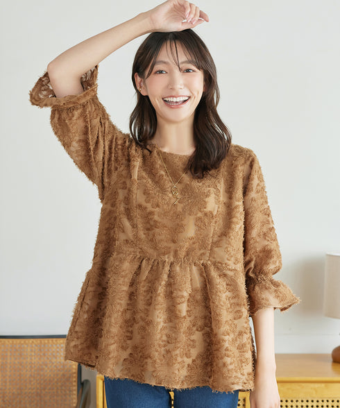 カットジャガードシフォンチュニック