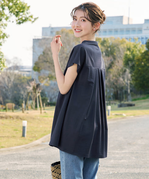 【冷凛(ひやりん)カノコ】スキッパー襟フレンチスリーブチュニック