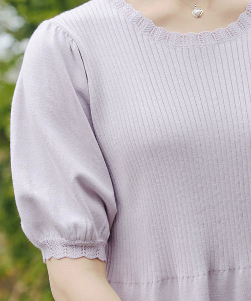 リブ切替スカラップニットチュニック