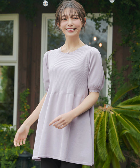 リブ切替スカラップニットチュニック