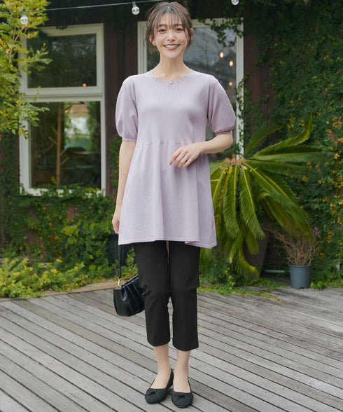 リブ切替スカラップニットチュニック