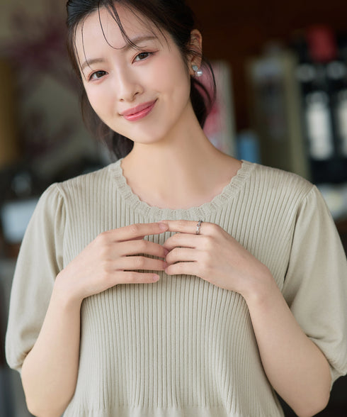 リブ切替スカラップニットチュニック