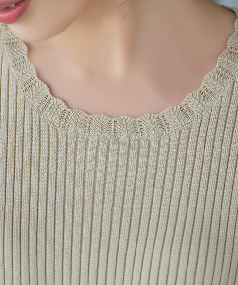 リブ切替スカラップニットチュニック