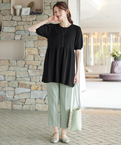 リブ切替スカラップニットチュニック