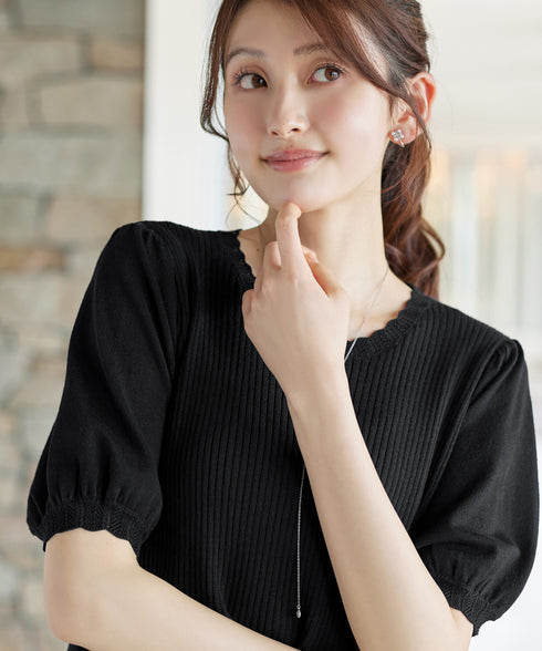 リブ切替スカラップニットチュニック