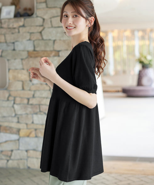 リブ切替スカラップニットチュニック