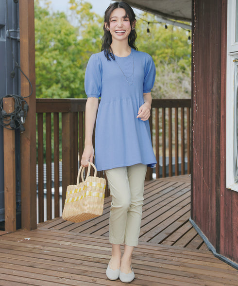 リブ切替スカラップニットチュニック