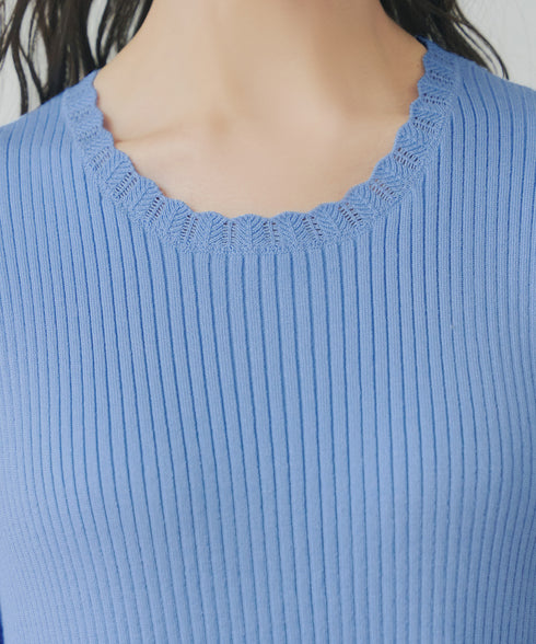 リブ切替スカラップニットチュニック