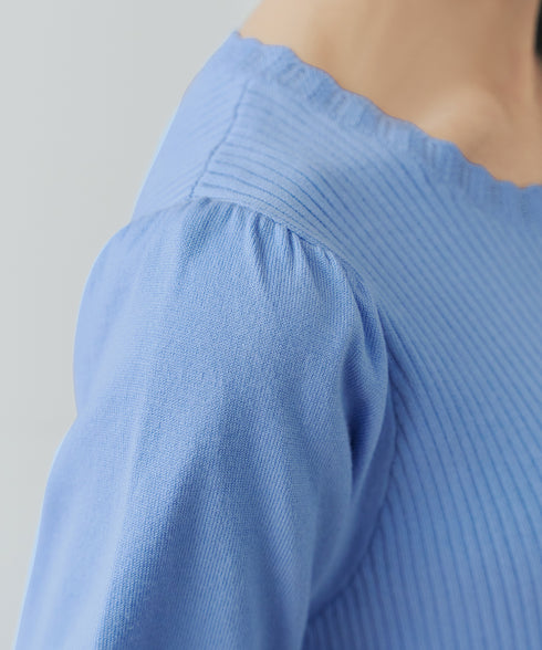 リブ切替スカラップニットチュニック