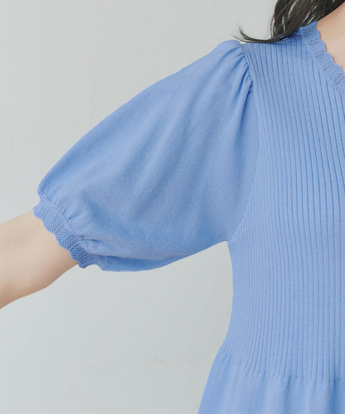 リブ切替スカラップニットチュニック