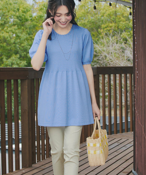 リブ切替スカラップニットチュニック