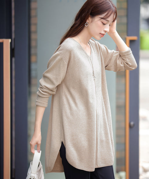 【安田美沙子さん着用】シンプルできれいシルエット、ラウンドヘムニットチュニック