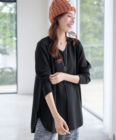 【安田美沙子さん着用】シンプルできれいシルエット、ラウンドヘムニットチュニック