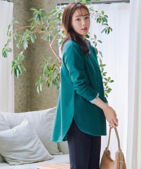 【安田美沙子さん着用】シンプルできれいシルエット、ラウンドヘムニットチュニック