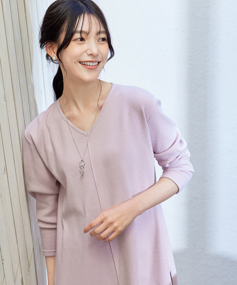 【安田美沙子さん着用】シンプルできれいシルエット、ラウンドヘムニットチュニック