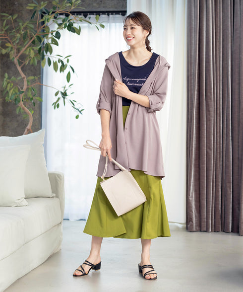 麻調パーカーチュニックブラウス