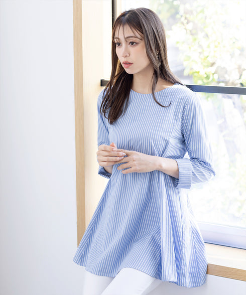 【小倉優子さん着用・選べる袖TYPE】バックフレアチュニックブラウス