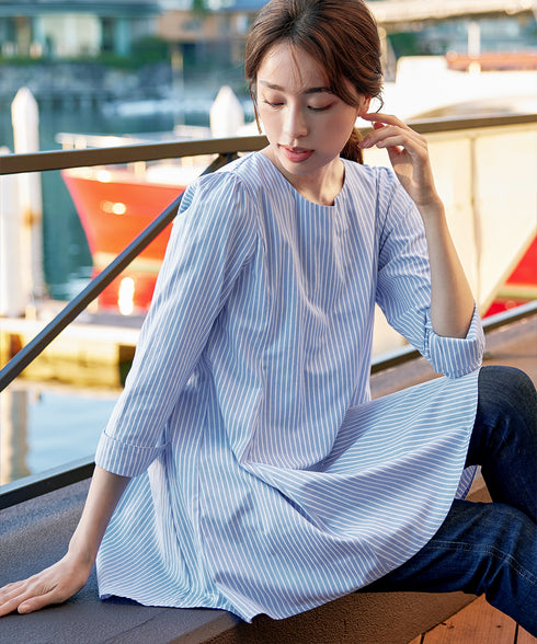 【小倉優子さん着用・選べる袖TYPE】バックフレアチュニックブラウス