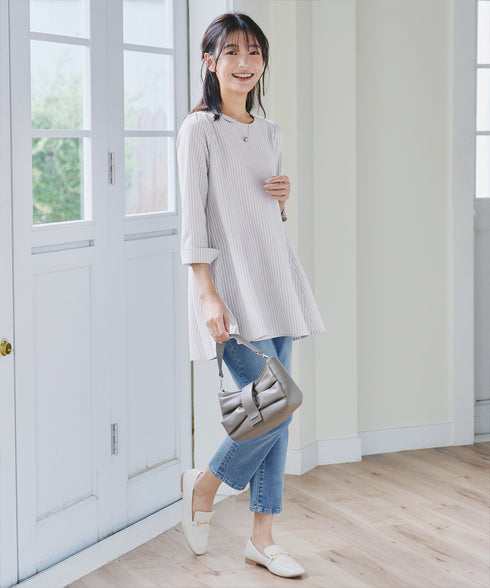 【小倉優子さん着用・選べる袖TYPE】バックフレアチュニックブラウス
