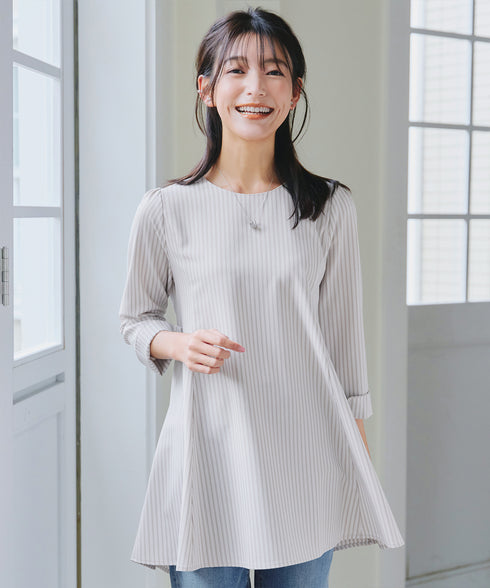 【小倉優子さん着用・選べる袖TYPE】バックフレアチュニックブラウス