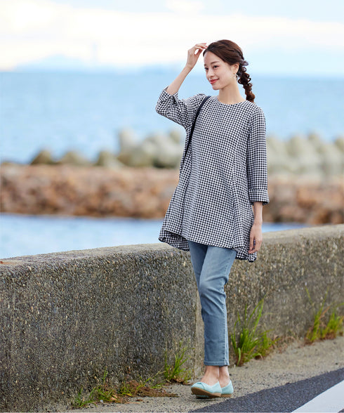 【小倉優子さん着用・選べる袖TYPE】バックフレアチュニックブラウス