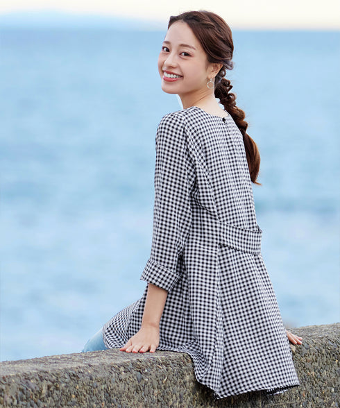 【小倉優子さん着用・選べる袖TYPE】バックフレアチュニックブラウス
