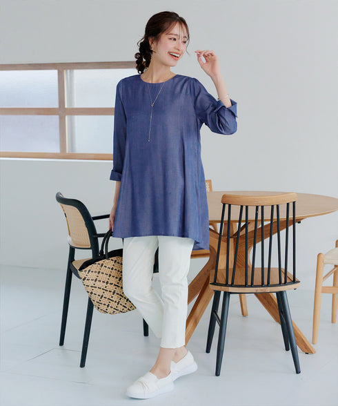 【小倉優子さん着用・選べる袖TYPE】バックフレアチュニックブラウス