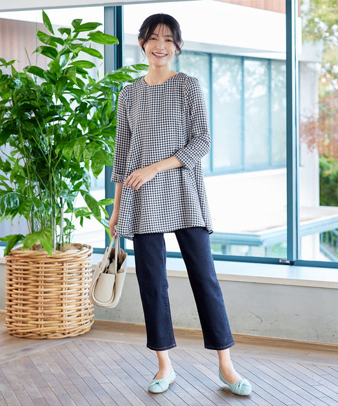 【小倉優子さん着用・選べる袖TYPE】バックフレアチュニックブラウス