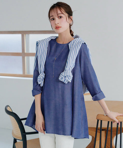 【小倉優子さん着用・選べる袖TYPE】バックフレアチュニックブラウス