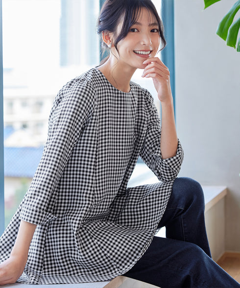 【小倉優子さん着用・選べる袖TYPE】バックフレアチュニックブラウス