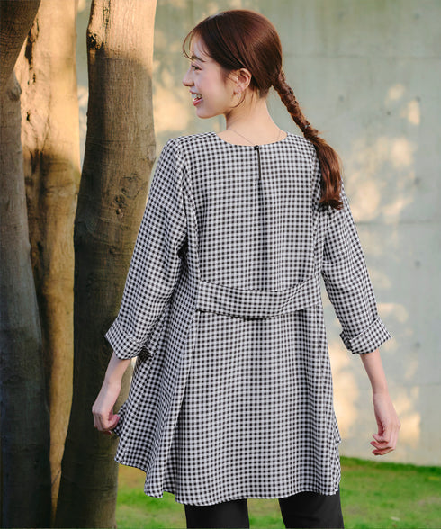 【小倉優子さん着用・選べる袖TYPE】バックフレアチュニックブラウス