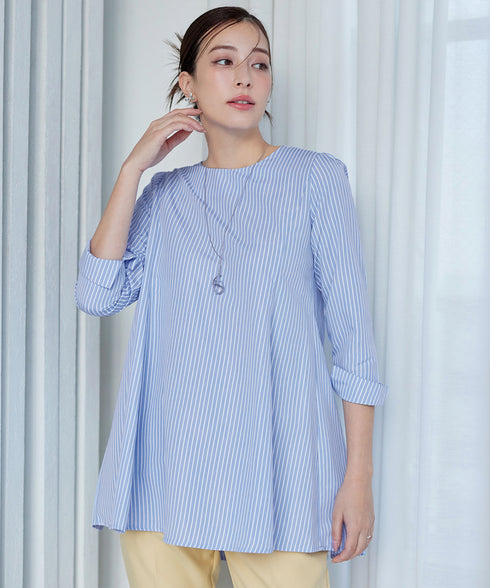 【小倉優子さん着用・選べる袖TYPE】バックフレアチュニックブラウス