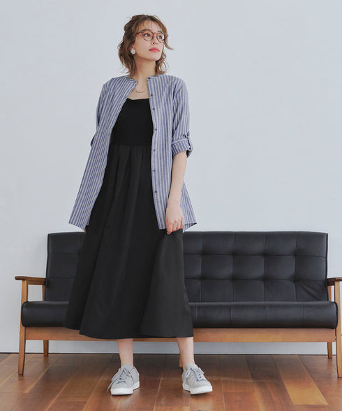 【新色追加】 バンドカラーシャツチュニックブラウス