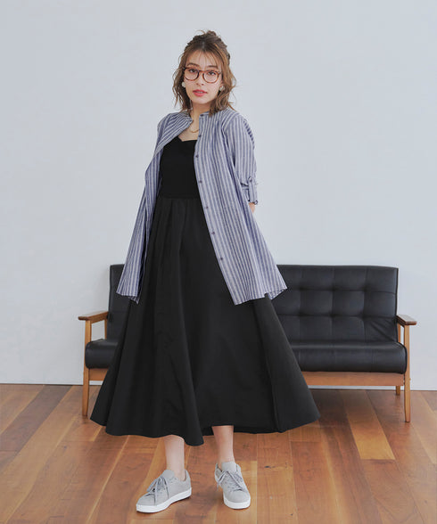 【新色追加】 バンドカラーシャツチュニックブラウス