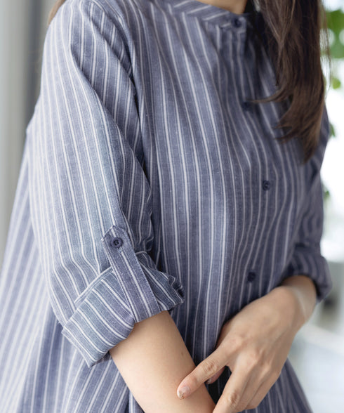 【新色追加】 バンドカラーシャツチュニックブラウス