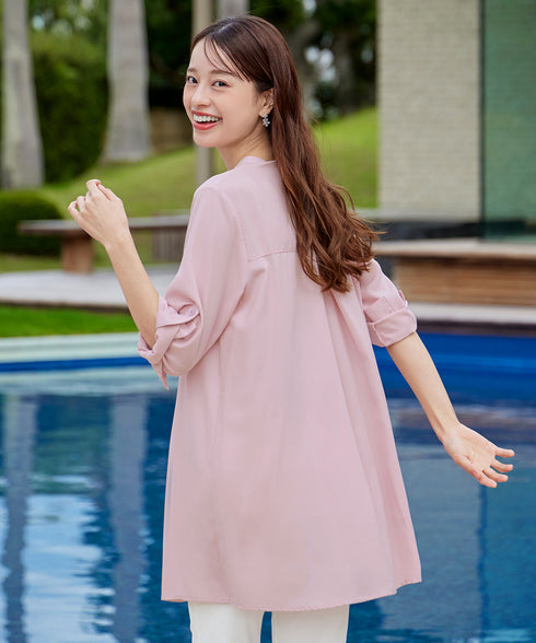 【新色追加】 バンドカラーシャツチュニックブラウス