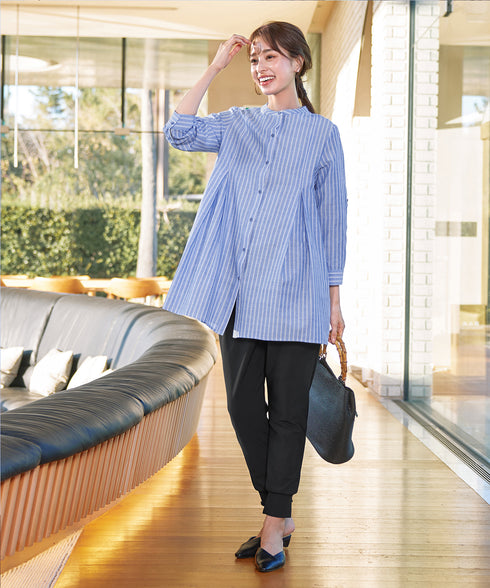 【新色追加】 バンドカラーシャツチュニックブラウス