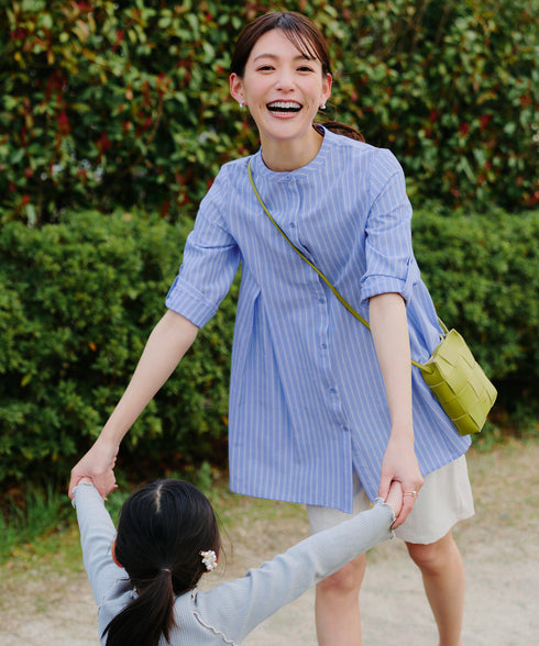 【新色追加】 バンドカラーシャツチュニックブラウス