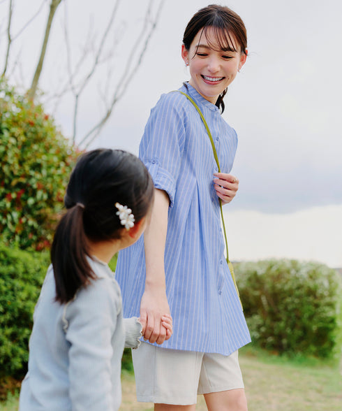 【新色追加】 バンドカラーシャツチュニックブラウス