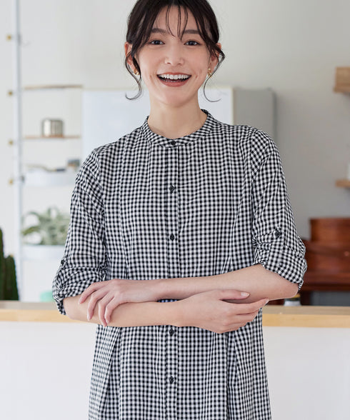 【新色追加】 バンドカラーシャツチュニックブラウス