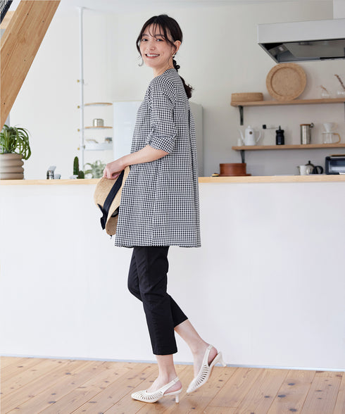 【新色追加】 バンドカラーシャツチュニックブラウス