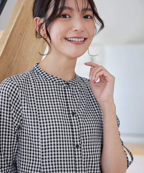 【新色追加】 バンドカラーシャツチュニックブラウス