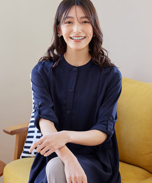 【新色追加】 バンドカラーシャツチュニックブラウス