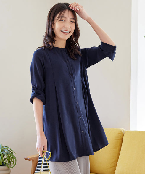 【新色追加】 バンドカラーシャツチュニックブラウス