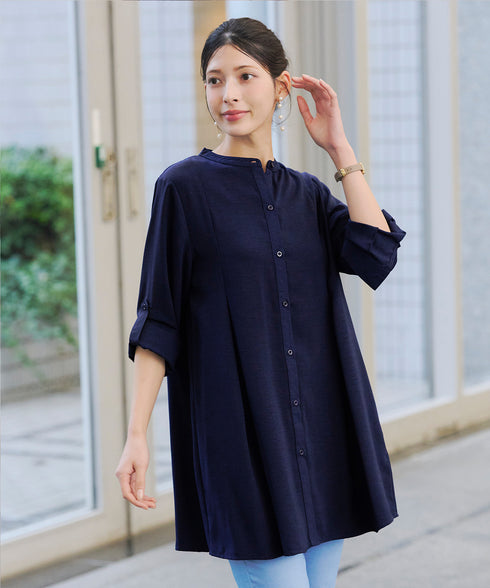 【新色追加】 バンドカラーシャツチュニックブラウス