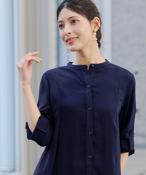 【新色追加】 バンドカラーシャツチュニックブラウス