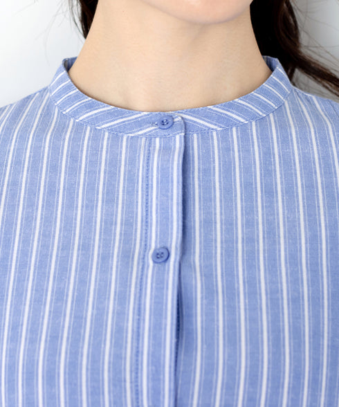 【新色追加】 バンドカラーシャツチュニックブラウス